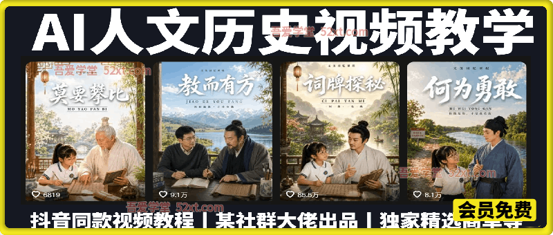 “银河第一课”同款AI人文历史视频教程，某社群大佬出品，账号对标脚本分镜，可接商单快速变现-创薯资源