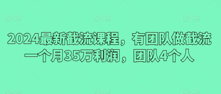 2024最新截流课程，有团队做截流一个月35万利润，团队4个人-创薯资源