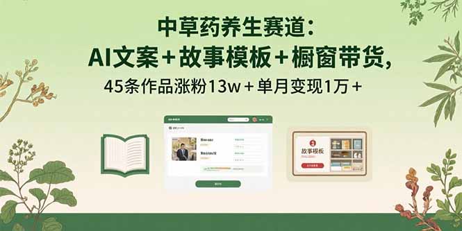 中草药养生赛道：AI文案+故事模板+橱带货，45条作品涨粉13w+单月变现1万+-创薯资源