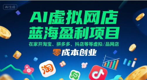 AI虚拟网店蓝海盈利项目，在家开淘宝、拼多多、抖店等虚拟品网店，零成本创业-创薯资源