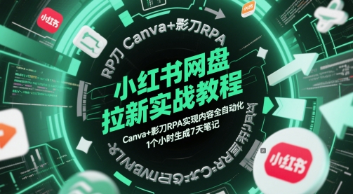 小红书网盘拉新实战教程，Canva+影刀RPA实现内容全自动化，1个小时生成7天笔记-创薯资源