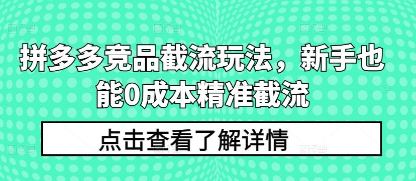 拼多多竞品截流玩法，新手也能0成本精准截流-创薯资源