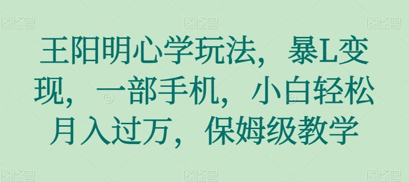 王阳明心学玩法，暴L变现，一部手机，小白轻松月入过万，保姆级教学【揭秘】-创薯资源