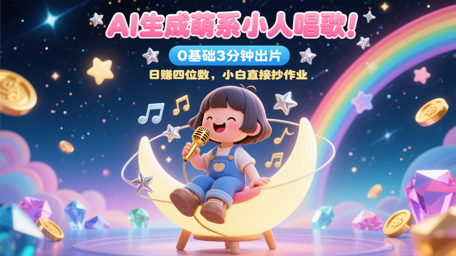 AI生成萌系小人唱歌！0基础3分钟出片，28个作品涨粉9万，日赚四位数，小白直接抄作业-创薯资源