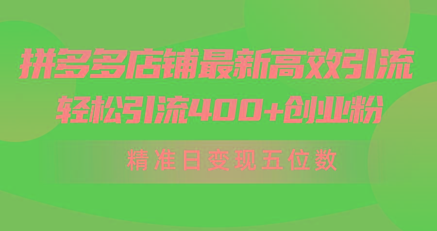 (10041期)拼多多店铺最新高效引流术，轻松引流400+创业粉，精准日变现五位数！-创薯资源