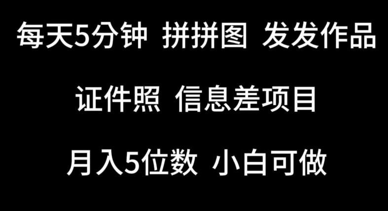 每天5分钟，拼拼图发发作品，证件照信息差项目，小白可做【揭秘】-创薯资源