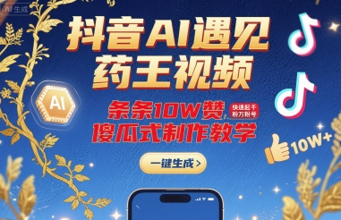 抖音AI遇见药王视频，条条10W赞，快速起千粉万粉号，傻瓜式制作教学-创薯资源