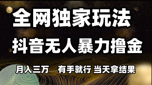 全网独家玩法抖音无人暴力撸金，月入3W，有手就行，当天拿结果【揭秘】-创薯资源