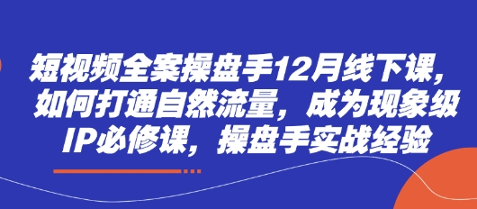 短视频全案操盘手12月线下课，如何打通自然流量，成为现象级IP必修课，操盘手实战经验-创薯资源