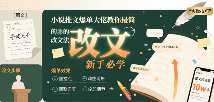 小说推文爆单大佬教你最简单的改文方法实操课，新手必学-创薯资源