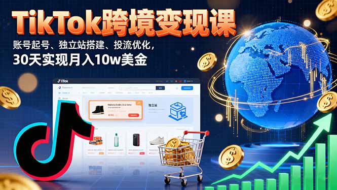 TikTok跨境变现课：账号起号、独立站搭建、投流优化，30天实现月入10w美金-创薯资源
