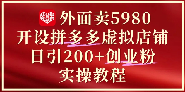 外面卖5980开设拼多多虚拟店铺：单日引流200+创业付费粉实战教程-创薯资源