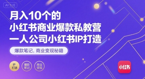月入10个的小红书商业爆款私教营，一人公司小红书IP打造，爆款笔记，商业变现秘籍-创薯资源