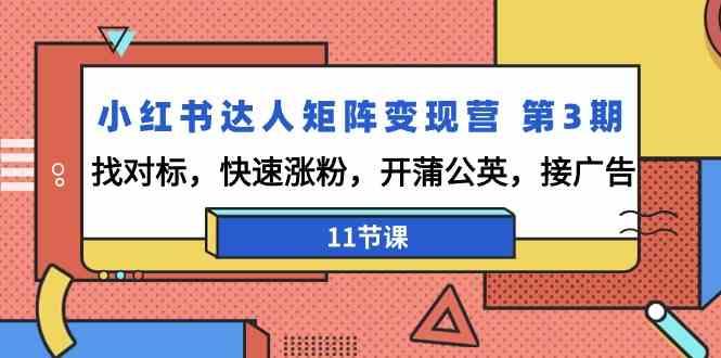 小红书达人矩阵变现营第3期，找对标，快速涨粉，开蒲公英，接广告(11节课)-创薯资源