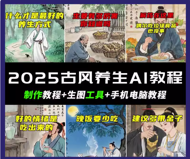 抖音AI古风养生视频教程日入五张 轻松涨粉 10W+-创薯资源