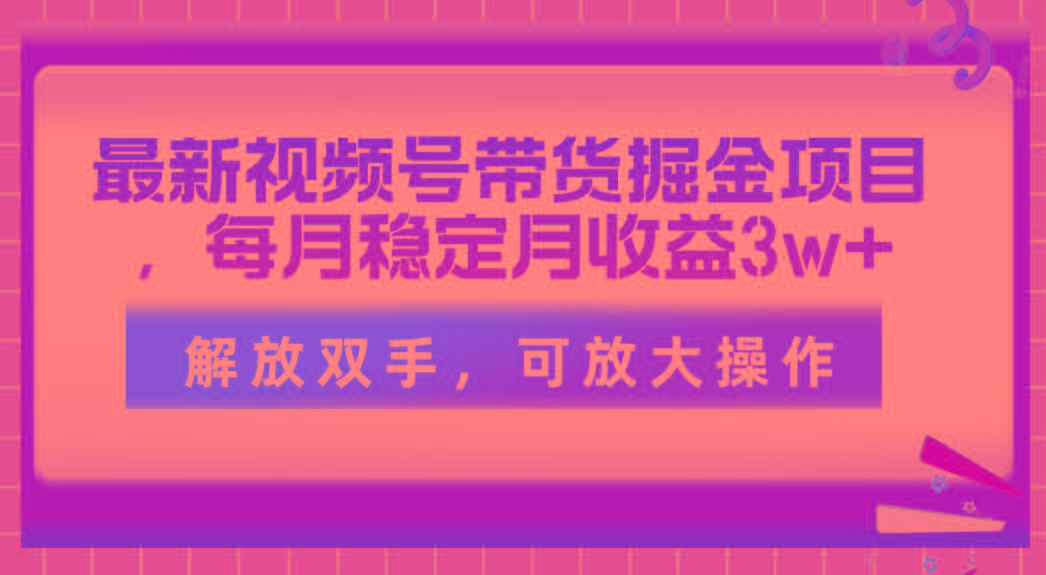 最新视频号带货掘金项目，每月稳定月收益3w+，解放双手，可放大操作-创薯资源