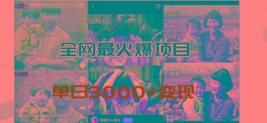全网爆火的AI让老照片动起来教程，蹭热点日赚3000+，内含免费工具一键…-创薯资源