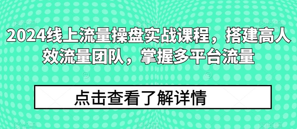 2024线上流量操盘实战课程，搭建高人效流量团队，掌握多平台流量-创薯资源