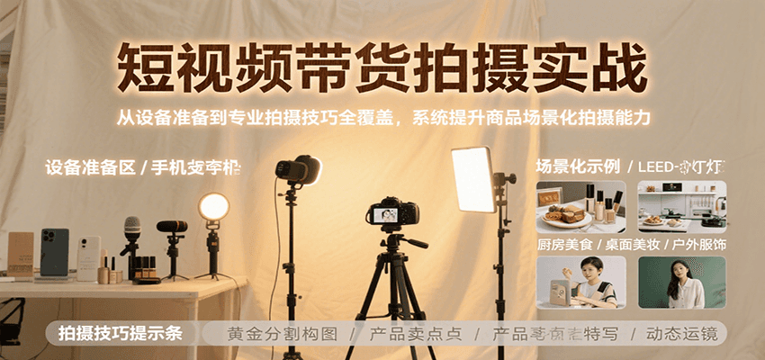 短视频带货拍摄实战，从设备准备到专业拍摄技巧全覆盖，系统提升商品场景化拍摄能力-创薯资源