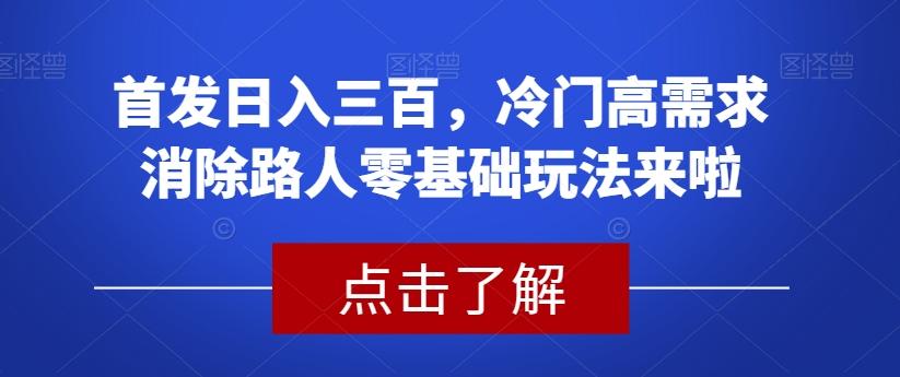 首发日入三百，冷门高需求消除路人零基础玩法来啦【揭秘】-创薯资源