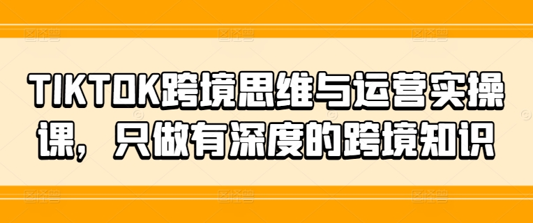 TIKTOK跨境思维与运营实操课，只做有深度的跨境知识-创薯资源