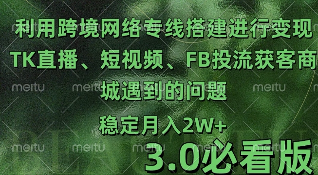 利用跨境电商网络及搭建TK直播、短视频、FB投流获客以及商城遇到的问题进行变现3.0必看版【揭秘】-创薯资源