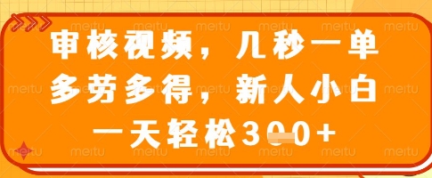 审核视频，几秒一单，多劳多得，新人小白一天轻松3张【揭秘】-创薯资源