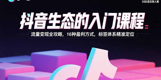 抖音生态的入门课程：流量变现全攻略，16种盈利方式，标签体系精准定位-创薯资源