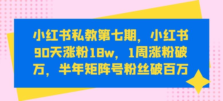 小红书私教第七期，小红书90天涨粉18w，1周涨粉破万，半年矩阵号粉丝破百万-创薯资源