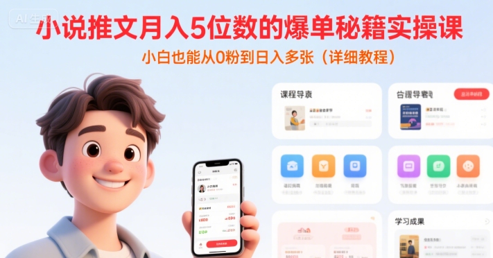小说推文月入5位数的爆单秘籍实操课，，小白也能从0粉到日入多张(详细教程)-创薯资源