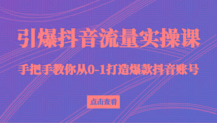 引爆抖音流量实操课，手把手教你从0-1打造爆款抖音账号(27节课)-创薯资源