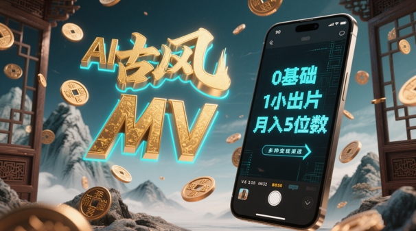 AI一键生成古风音乐MV，0剪辑基础1小时出片，多种变现渠道，一部手机月入5位数-创薯资源