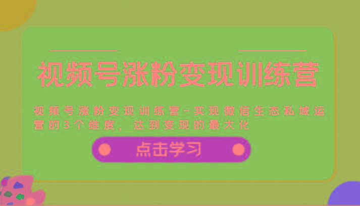 视频号涨粉变现训练营-实现微信生态私域运营的3个维度，达到变现的最大化-创薯资源