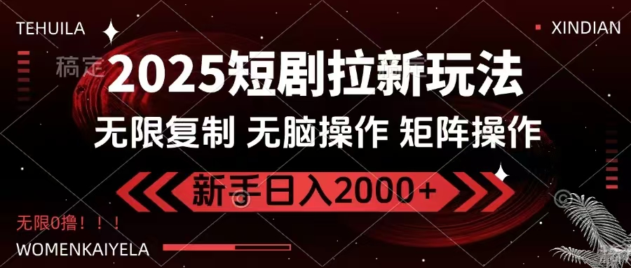 2025短剧拉新玩法，无需注册登录，无限0撸，无脑批量操作日入2000+-创薯资源