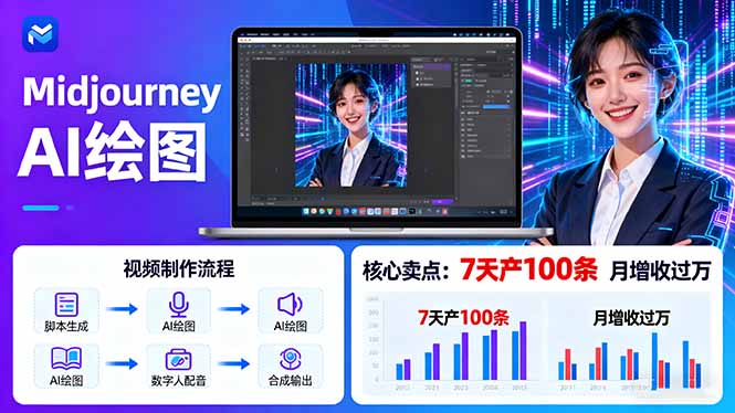 AI绘图照片开口说话视频制作：Midjourney+数字人，7天产100条月增收过万-创薯资源