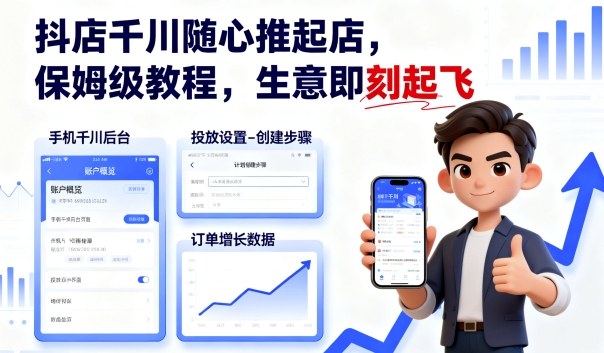 抖店千川随心推起店，保姆级教程，生意即刻起飞-创薯资源