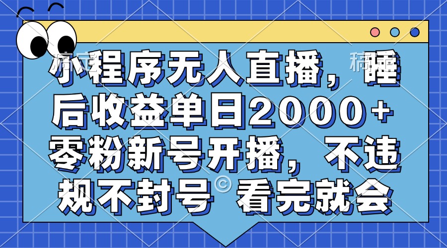 小程序无人直播，睡后收益单日2000+ 零粉新号开播，不违规不封号 看完就会-创薯资源