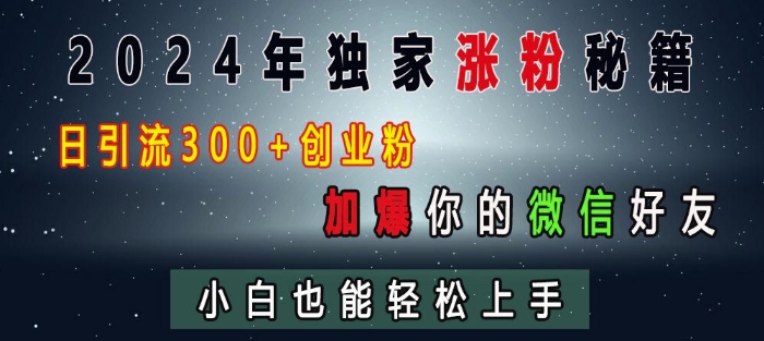 2024年独家涨粉秘籍，日引流300+创业粉，加爆你的微信好友，小白也能轻松上手-创薯资源