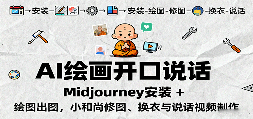 AI绘画开口说话，Midjourney安装 + 绘图出图，小和尚修图、换衣与说话视频制作-创薯资源