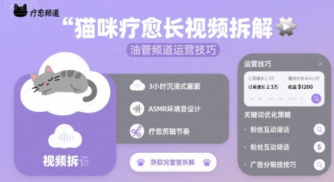 猫咪疗愈长视频拆解 &油管频道运营技巧-创薯资源
