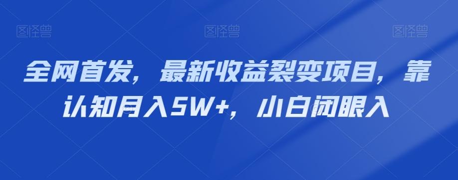 全网首发，最新收益裂变项目，靠认知月入5W+，小白闭眼入-创薯资源