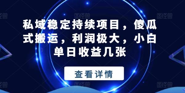 私域稳定持续项目，傻瓜式搬运，利润极大，小白单日收益几张【揭秘】-创薯资源