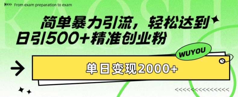 简单暴力引流，轻松达到日引500+精准创业粉，单日变现2k【揭秘】-创薯资源