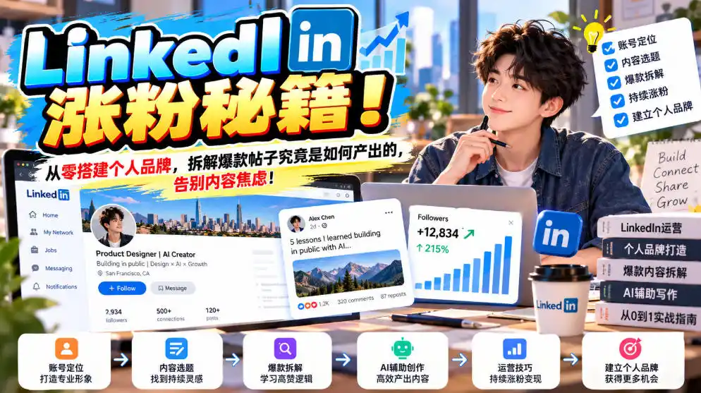 LinkedIn涨粉秘籍！从零搭建个人品牌，拆解爆款帖子究竟是如何产出的，告别内容焦虑！【原创双语字幕】-创薯资源