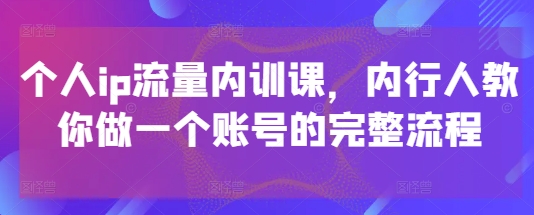 个人ip流量内训课，内行人教你做一个账号的完整流程-创薯资源