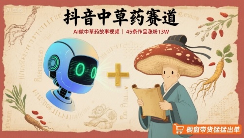 抖音中草药赛道，用AI做中草药故事视频，45条作品涨粉13W，橱窗带货猛猛出单-创薯资源