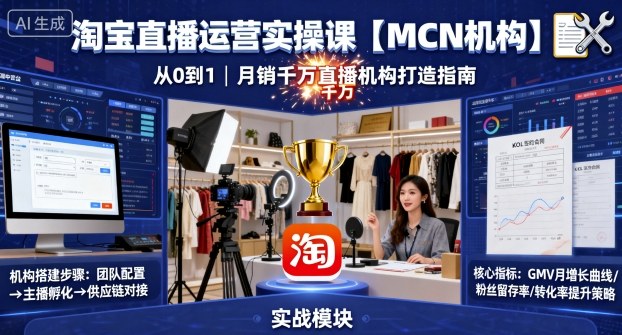 淘宝直播运营实操课【MCN机构】，从0到1做一家月销千W的直播机构-创薯资源