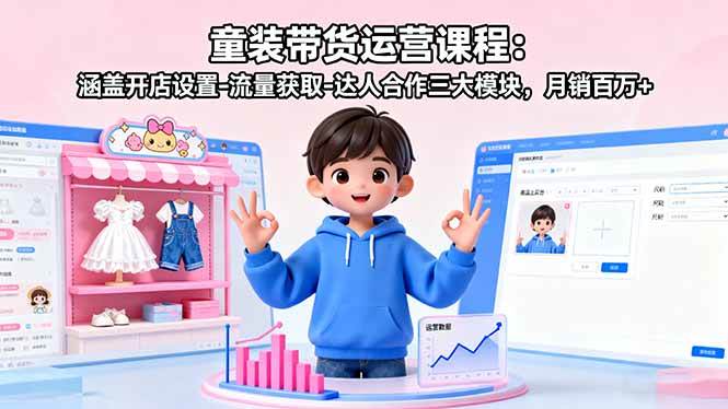 （16081期）童装带货运营课程：涵盖开店设置-流量获取-达人合作三大模块，月销百万+-创薯资源
