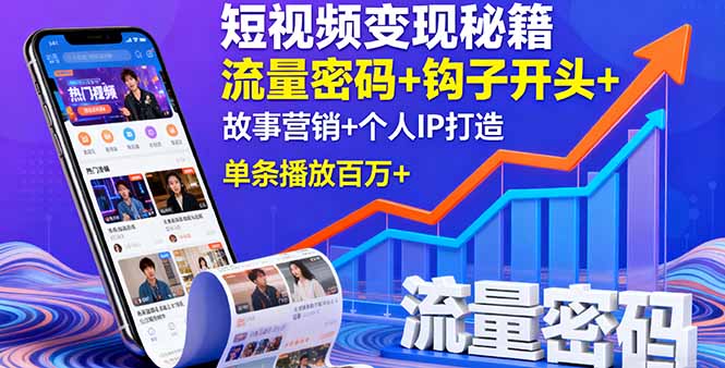 短视频变现秘籍，流量密码+钩子开头+故事营销+个人IP打造，单条播放百万+-创薯资源