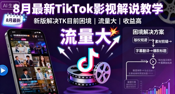 8月最新TikTok影视解说教学，新版解决TK目前困境，流量大，收益高-创薯资源